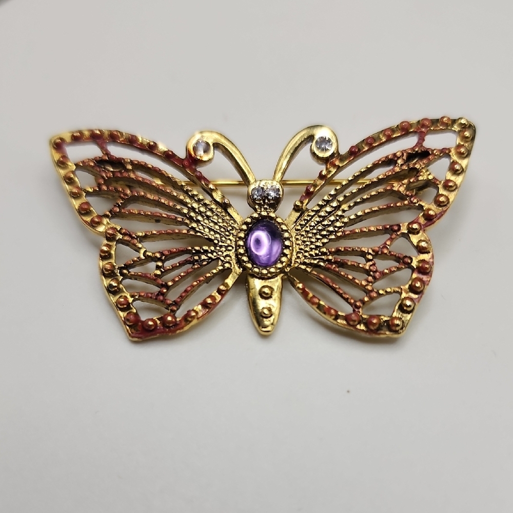 Elegant Gold and‎ Purple Butterfly Brooch
